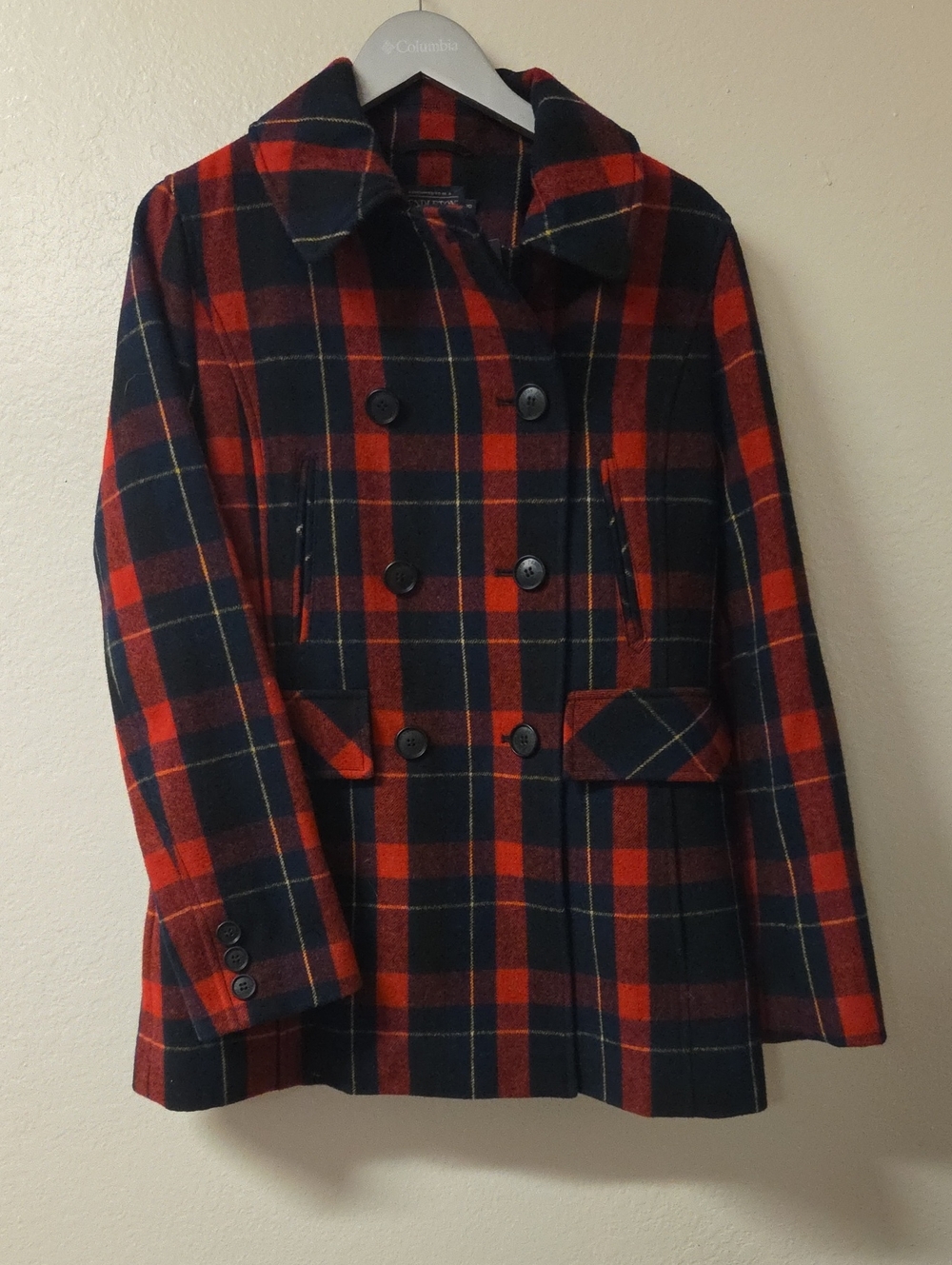 Pendleton Red & Navy Plaid Double-Breasted Peacoat